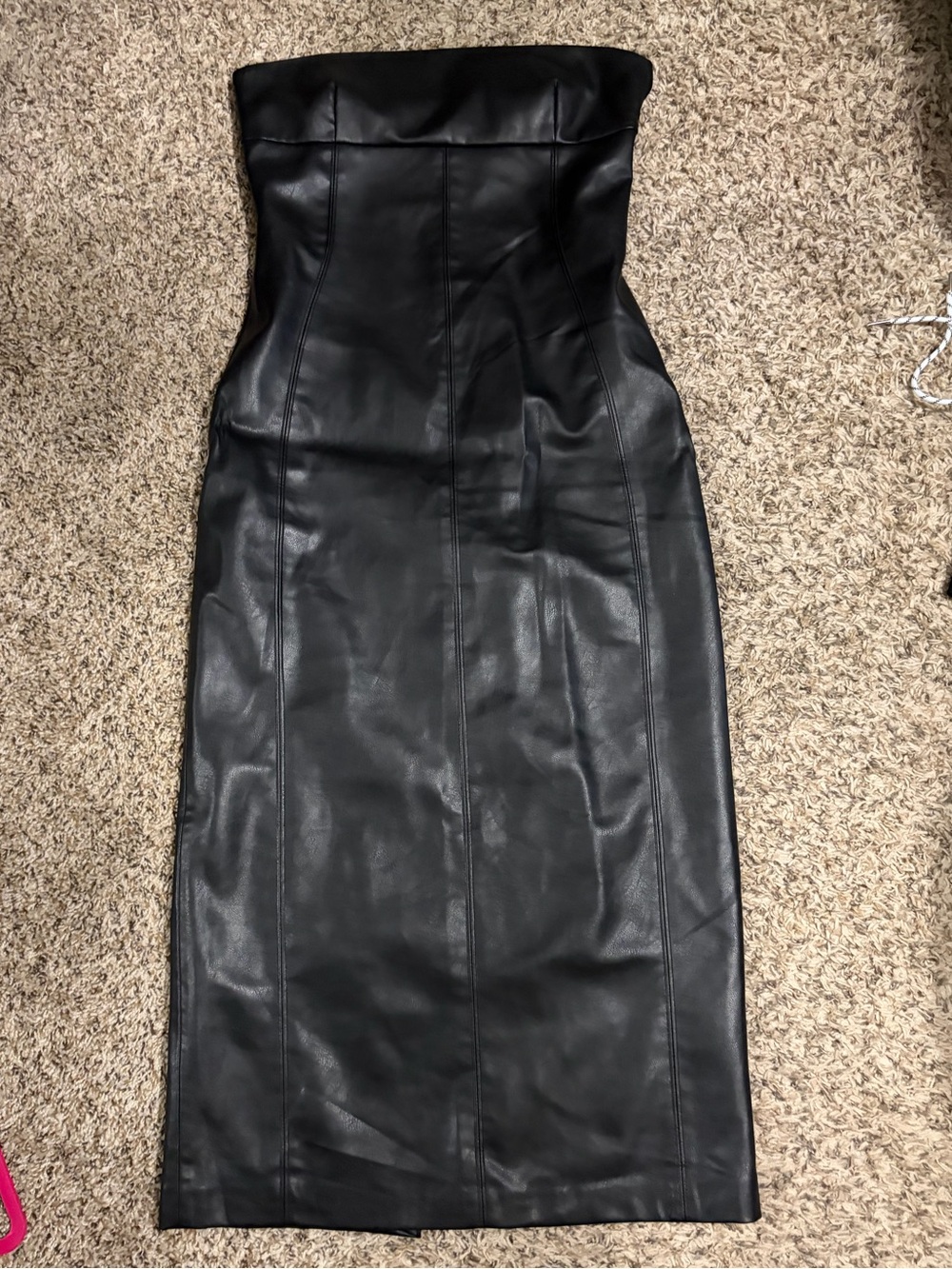 Zara Black Strapless Faux Leather Midi Dress